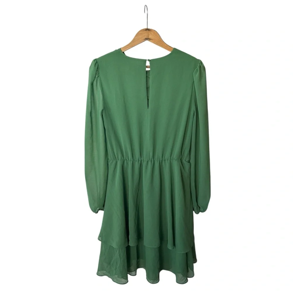 Alexia Admor | Women’s Green Long Sleeve Crewneck Chiffon Balia Mini Dress Sz 2
